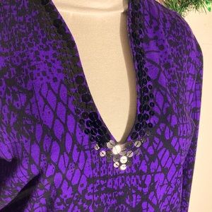 Ruby Rd. Size Large Purple with Black Sequins Long Sleeve 95% Cotton 5% Spandex